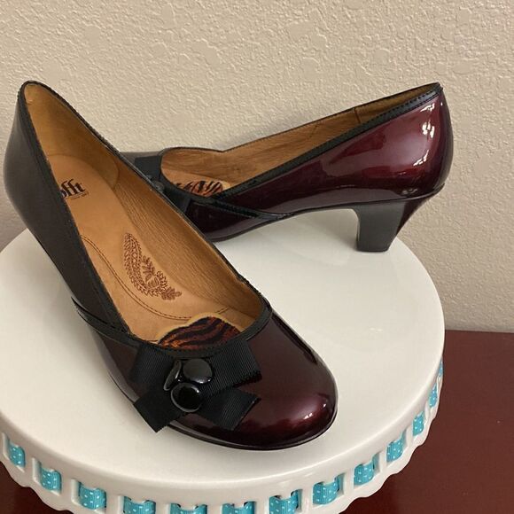 👠👠Sofft Maroon Patent Side Buttons & Bows Leather Heels Pumps!! Almost new!! - Picture 4 of 10